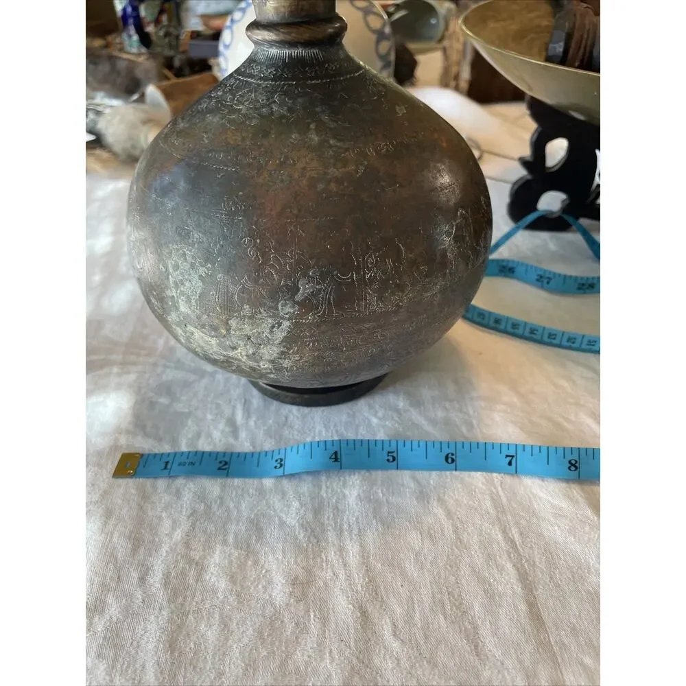 Antique Hindu Religious Holy Water Pot Deity God Engraved